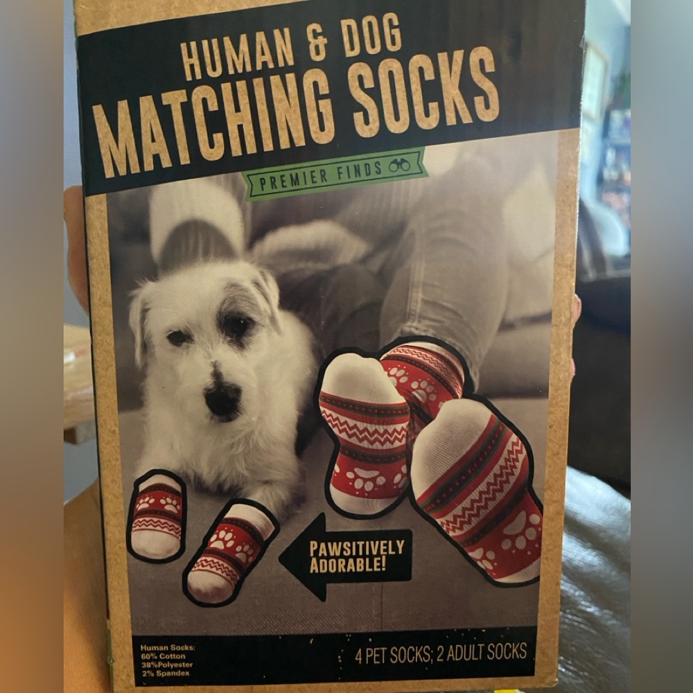 Matching Human & Dog Socks (Festive🎄) One Size Fits Most, Non slip bottom on Pet